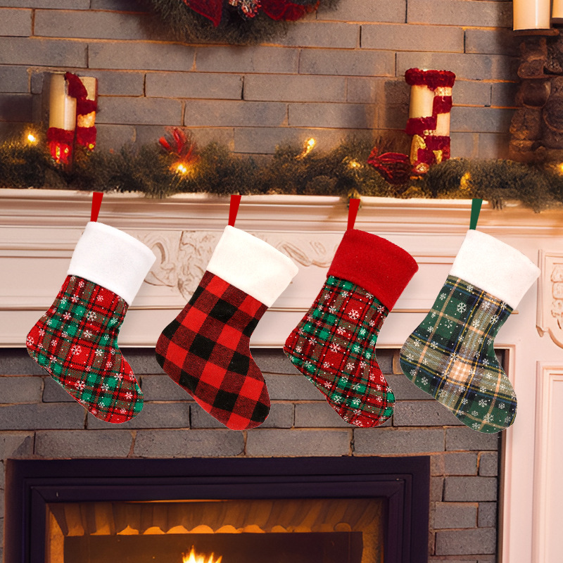 Christmas Stocking Hanging - 10 ชิ้น ที่แขวนถุงของขวัญคริสต์มาส ของตกแต่ง จี้แขวนต้นคริสต์มาส ถุงผ้าถักลายแจ็คการ์ด