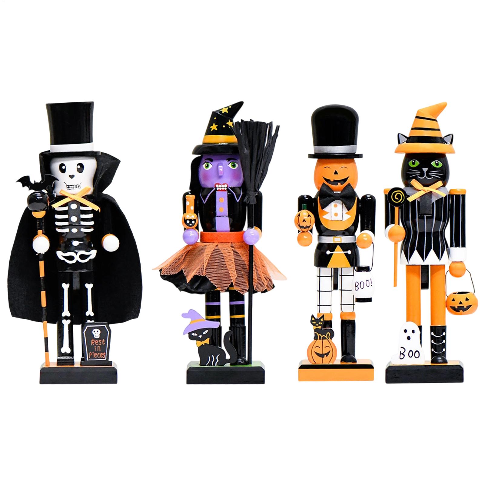 Nutcracker Figurine - ตุ๊กตาไม้รูปทหารนัทแครกเกอร์สำหรับตกแต่งเทศกาลฮาโลวีน รูปโครงกระดูกและฟักทอง สำหรับประดับตกแต่งบ้าน