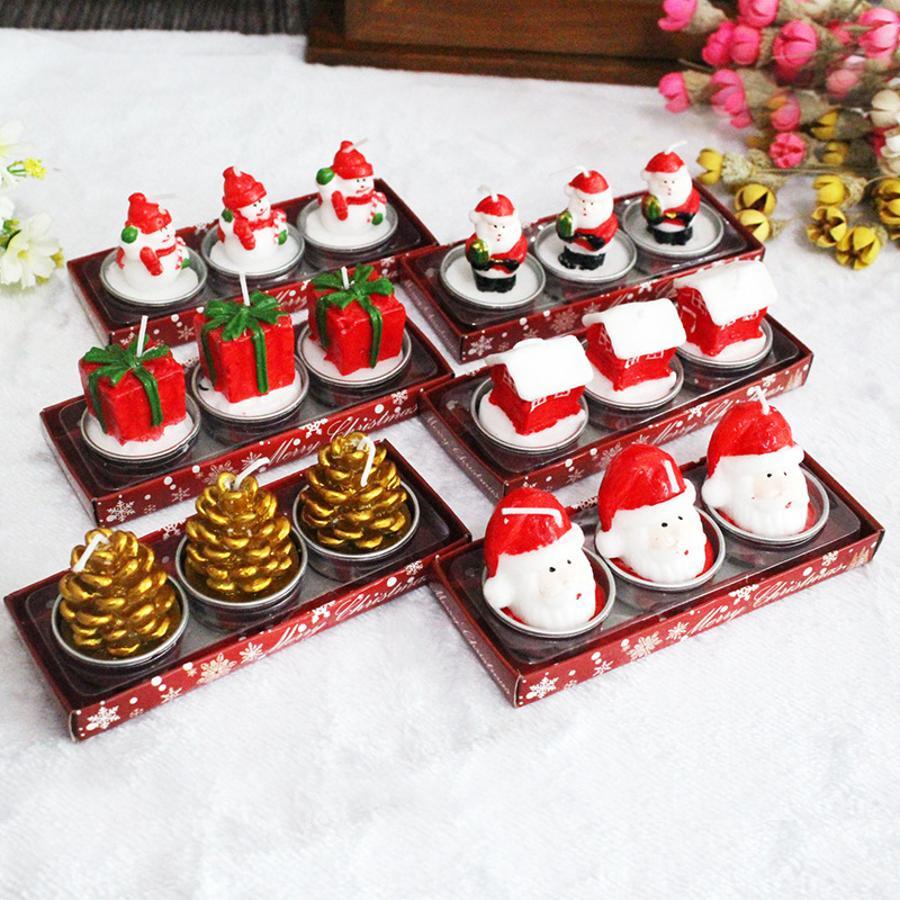 Holiday Candle Set - ชุดเทียนตกแต่งคริสต์มาส 3 ชิ้น ลายซานต้า สโนว์แมน บ้าน