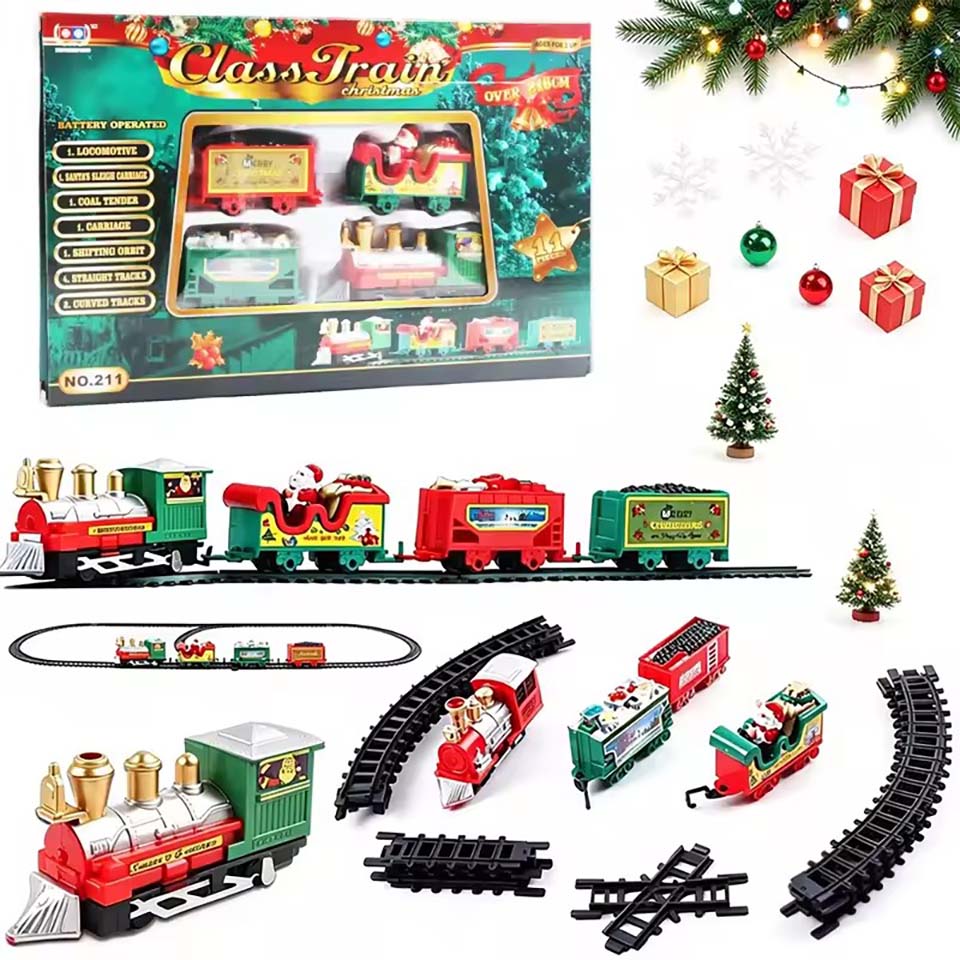 Christmas Tree Artificial - ชุดรถไฟไฟฟ้าคริสต์มาสที่ดูสมจริง ประกอบง่าย และปลอดภัย เหมาะสำหรับเป็นของขวัญสำหรับเด็ก หรือใช้ตกแต่งบ้านในงานปาร์ตี้และต้นคริสต์มาส