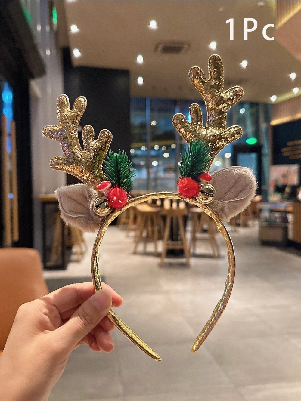1 PC ทองเลื่อมเห็ดคริสต์มาสแถบ - Reindeer Antlers Headband บทวิจารณ์และราคา