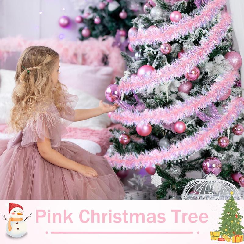 พวงมาลัยลูกปัดสีชมพู 2 เมตร ปร - Tinsel Garland Decoration บทวิจารณ์และราคา